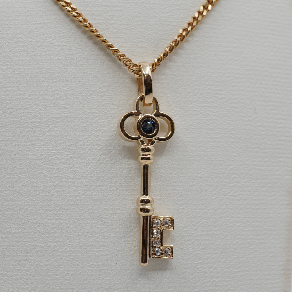 14K Gold Key Pendant with Stones