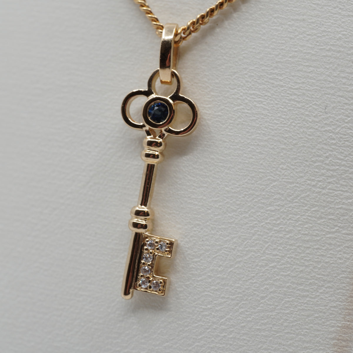 14K Gold Key Pendant with Stones