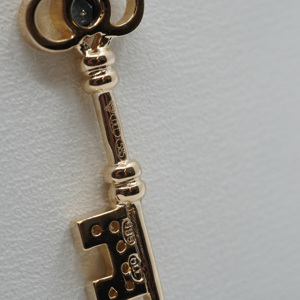 14K Gold Key Pendant with Stones