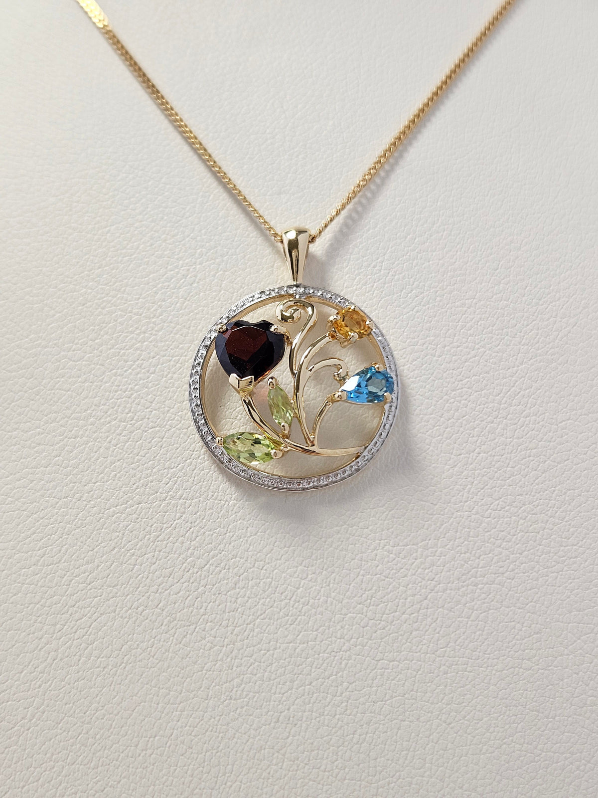 14K Two-Tone Gold Multicolour Stone Pendant