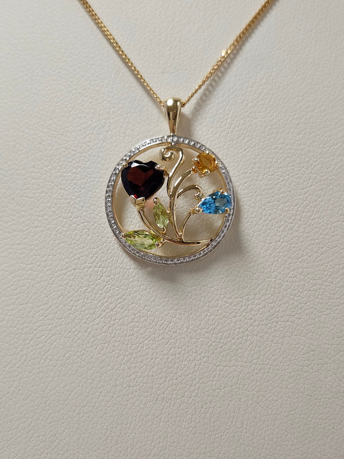 14K Two-Tone Gold Multicolour Stone Pendant
