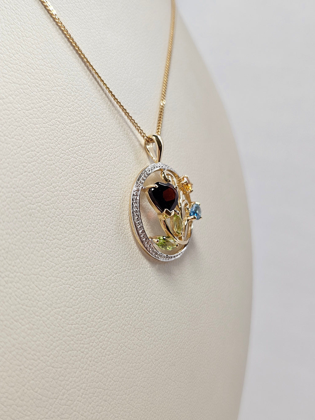 14K Two-Tone Gold Multicolour Stone Pendant