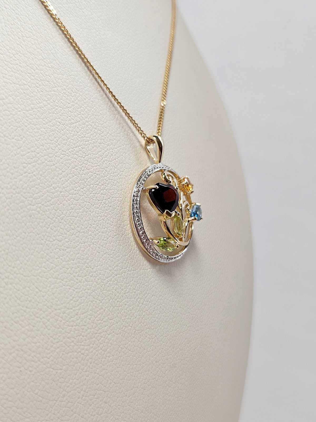14K Two-Tone Gold Multicolour Stone Pendant