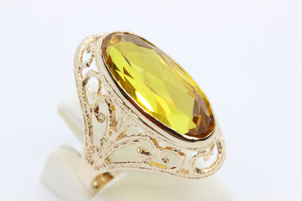 Vintage 1960 14K Gold Amber Statement Ring