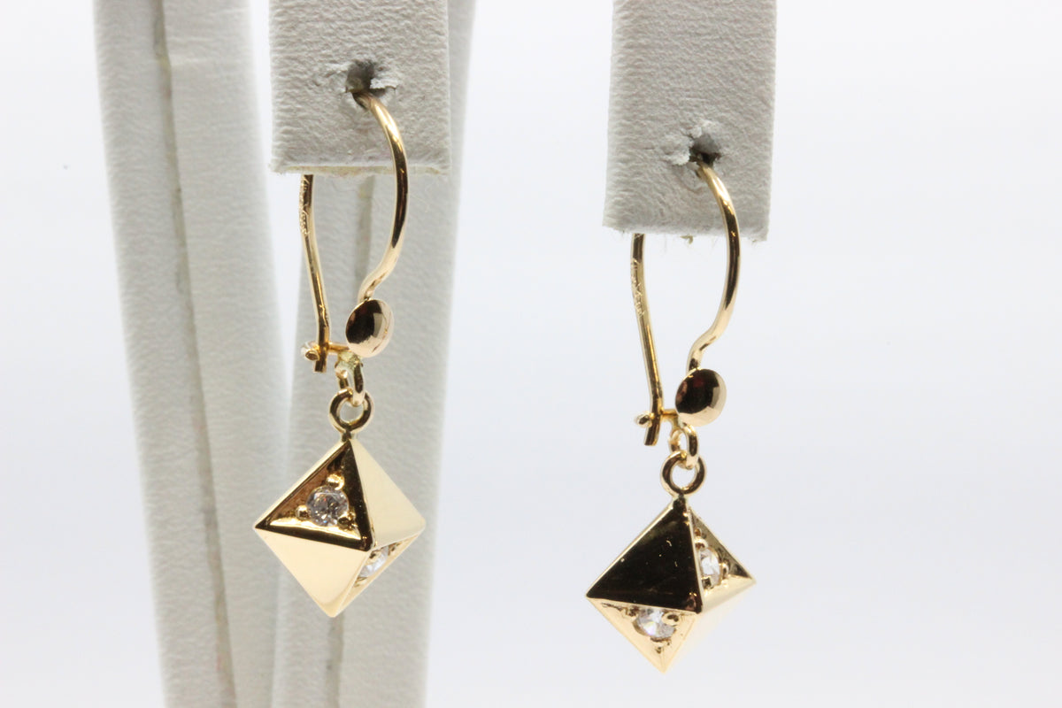 14K Gold Geometric Triangle Drop Earrings