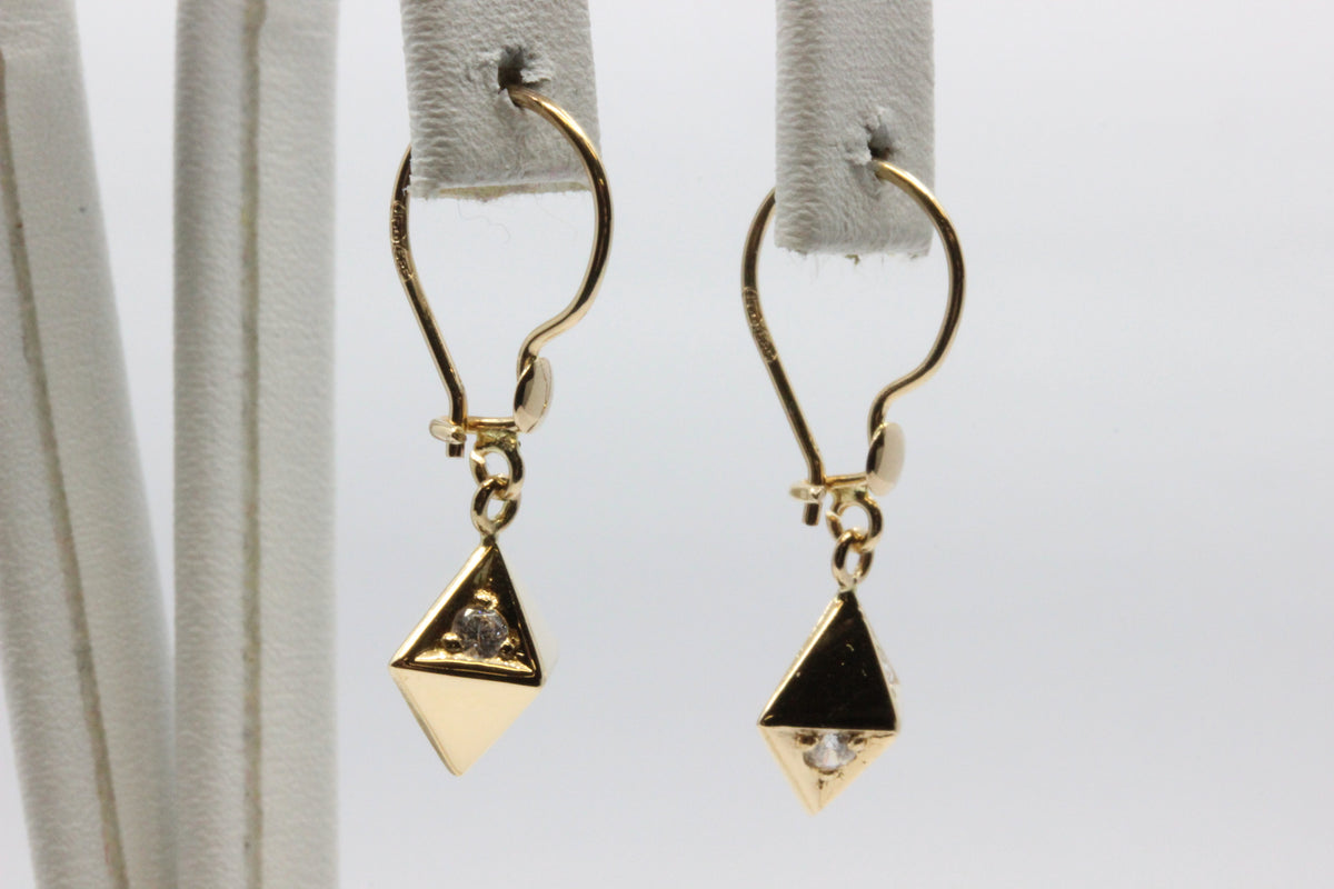 14K Gold Geometric Triangle Drop Earrings