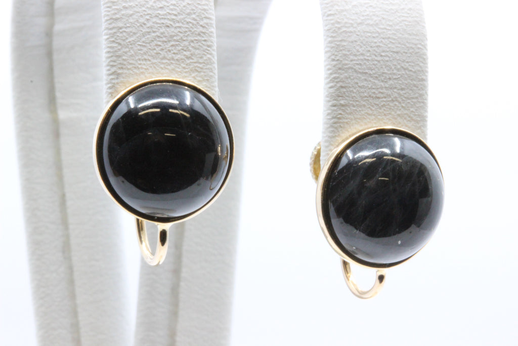 Vintage 1956 14K Gold Black Stone Earrings