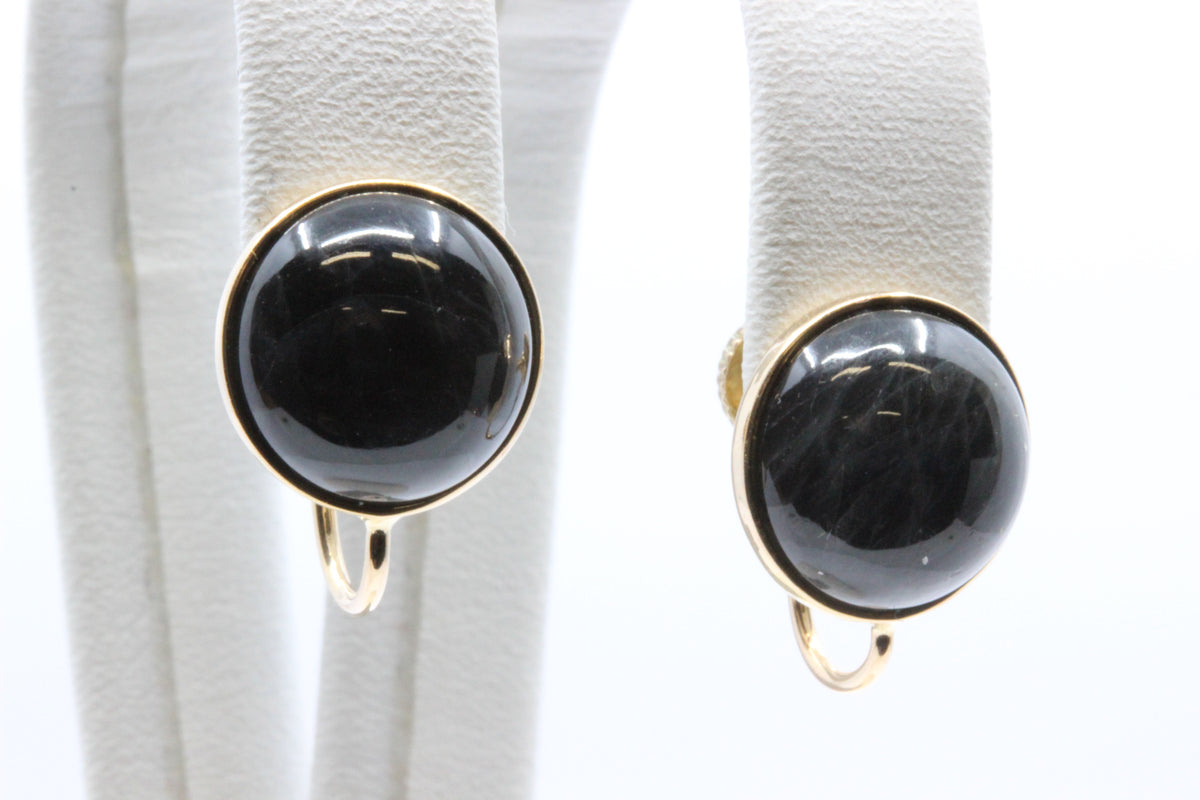 Vintage 1956 14K Gold Black Stone Earrings