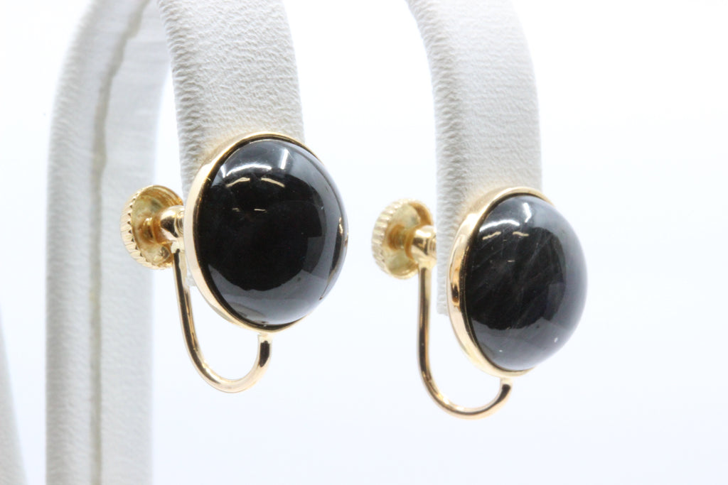 Vintage 1956 14K Gold Black Stone Earrings
