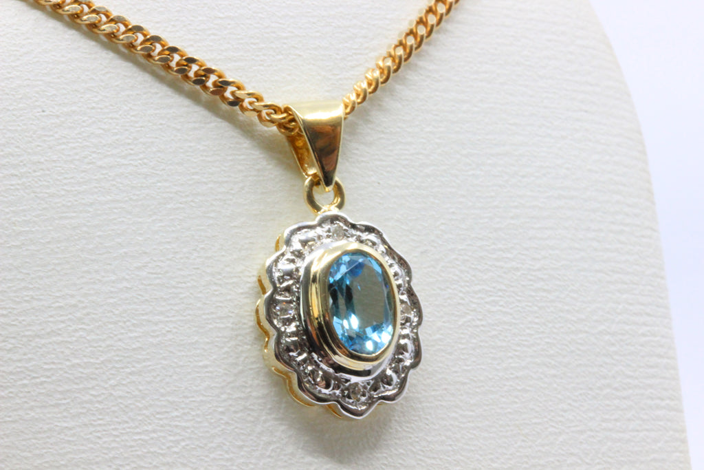 14K Gold Oval Blue Stone Pendant