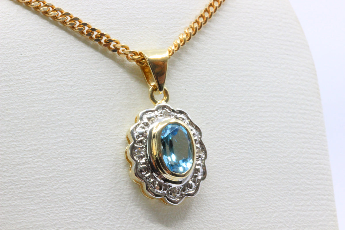 14K Gold Oval Blue Stone Pendant