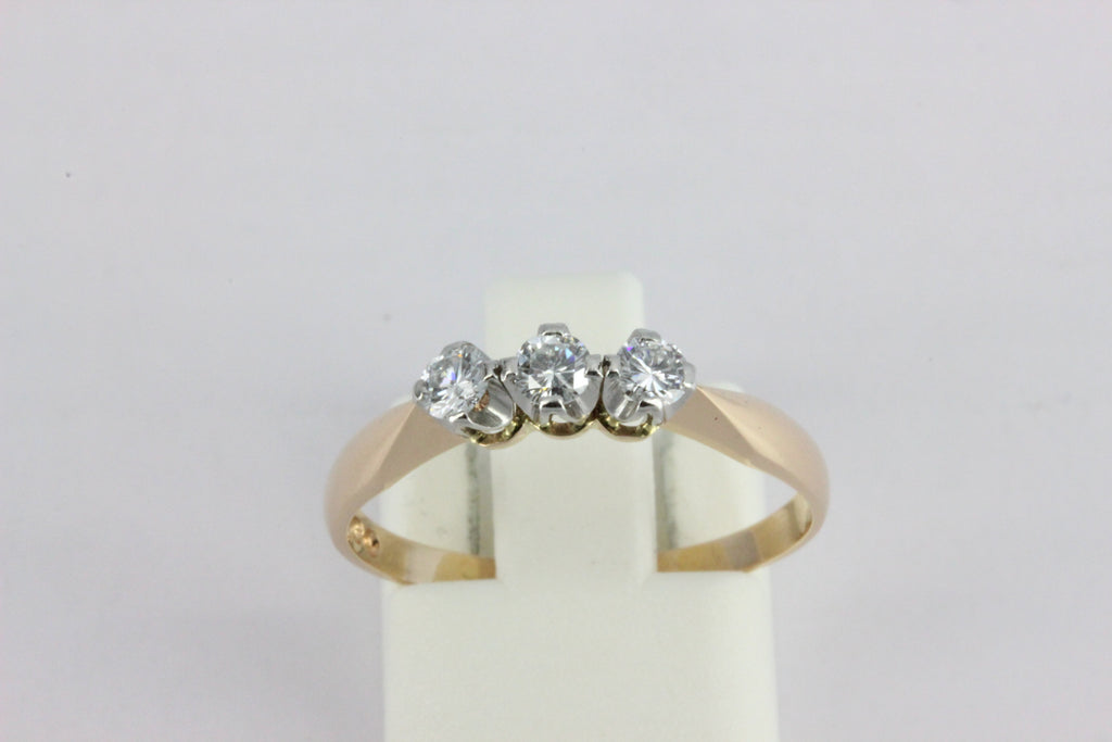 Vintage 18K Gold Three-Diamond Ring- 1983