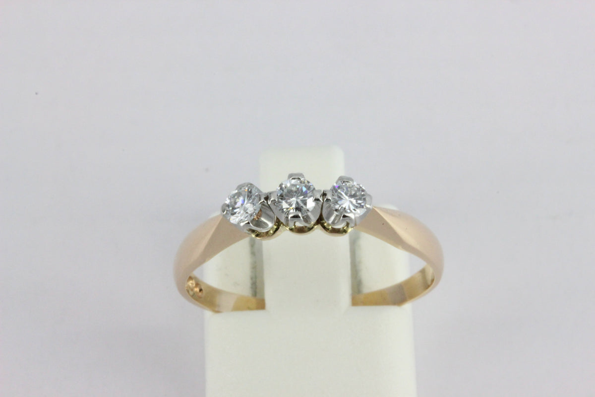 Vintage 18K Gold Three-Diamond Ring- 1983