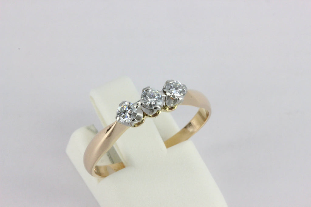 Vintage 18K Gold Three-Diamond Ring- 1983