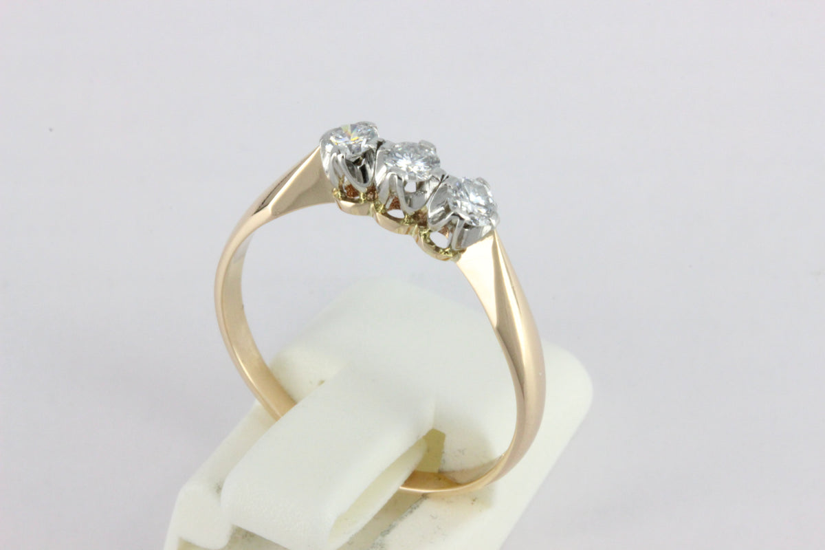 Vintage 18K Gold Three-Diamond Ring- 1983