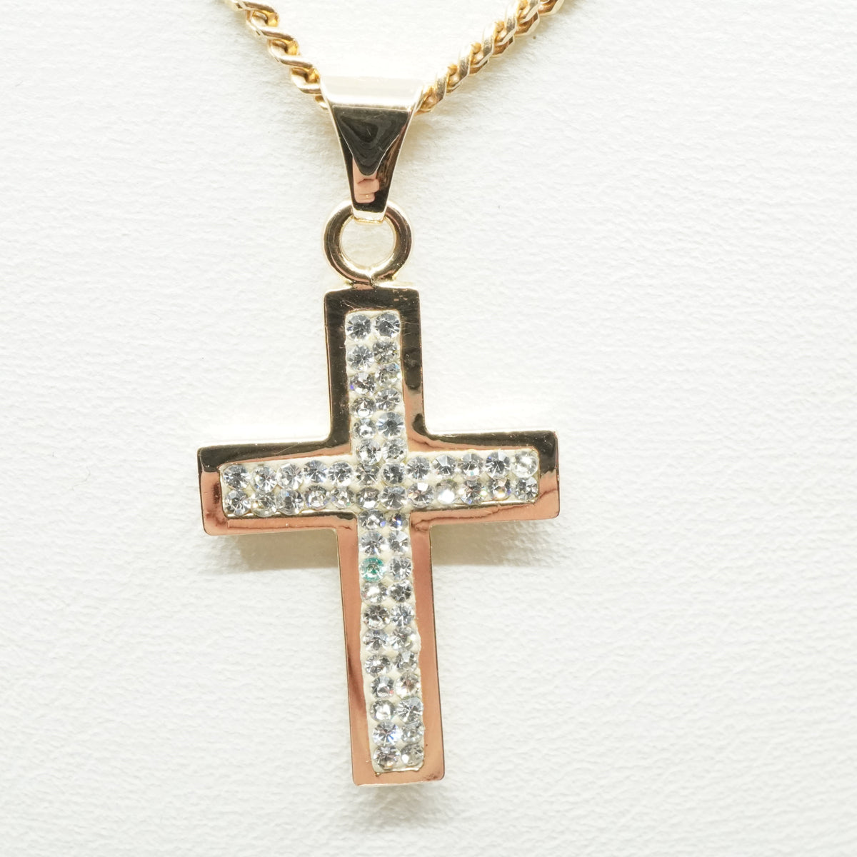 14K Goild Clear Stone Cross Pendant