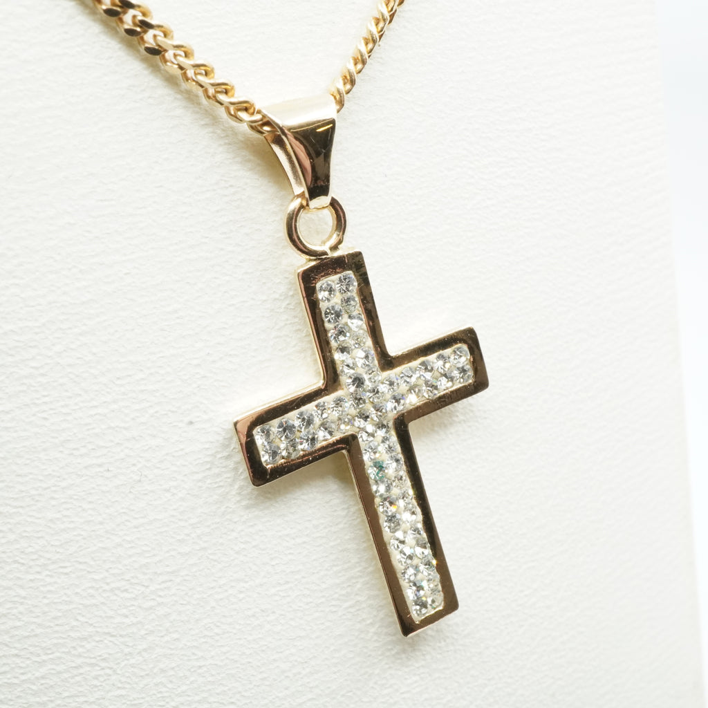 14K Goild Clear Stone Cross Pendant