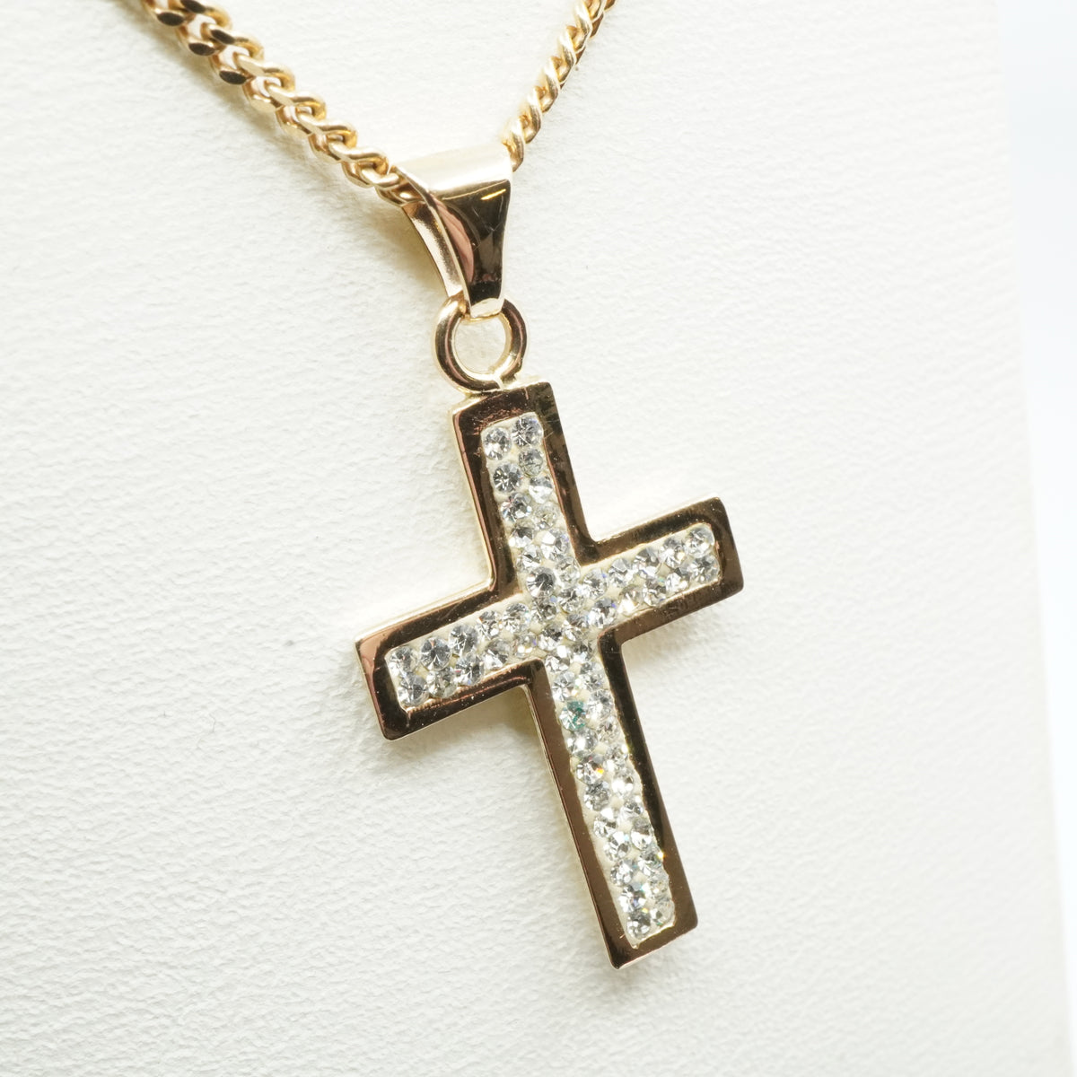 14K Goild Clear Stone Cross Pendant
