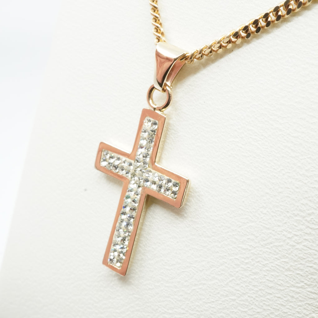 14K Goild Clear Stone Cross Pendant