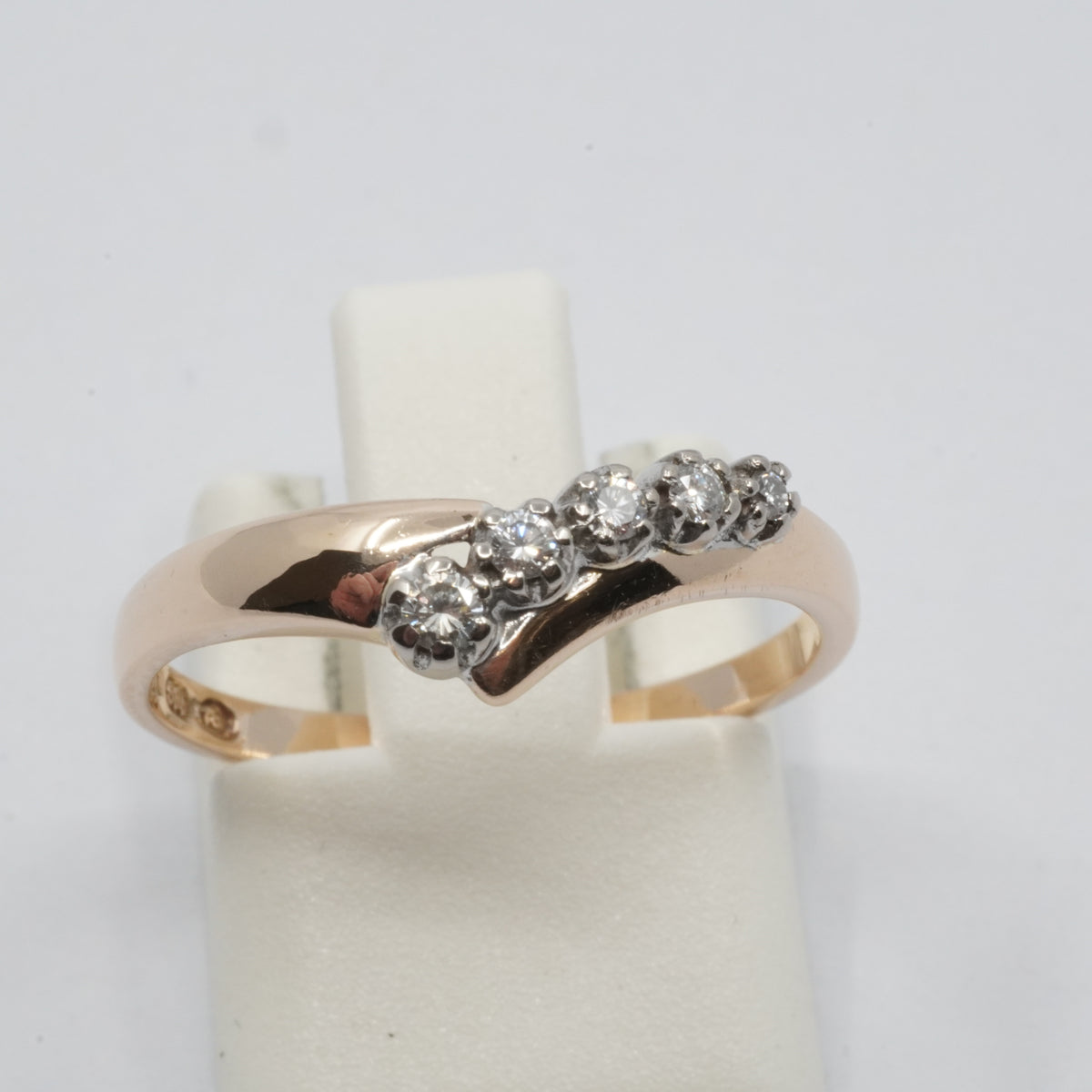 14K Yellow Gold 5 Diamond Wave Ring- 1996