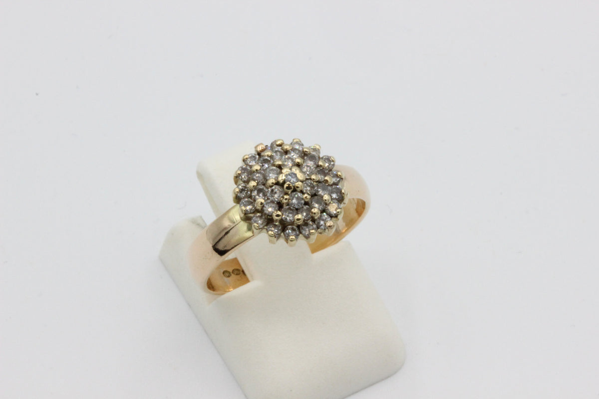 Vintage 14K Gold 36-Diamond Cluster Ring- 1989