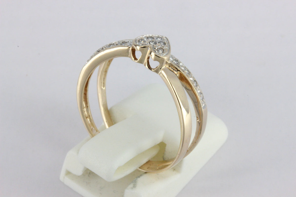 14K Gold 14-Diamond Crossover Ring