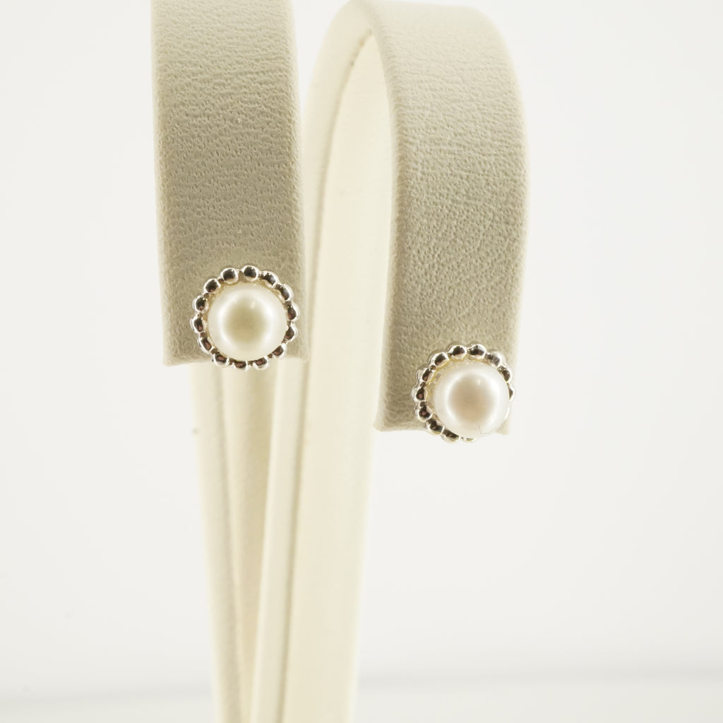 14K White Gold White Pearl Stud Earrings