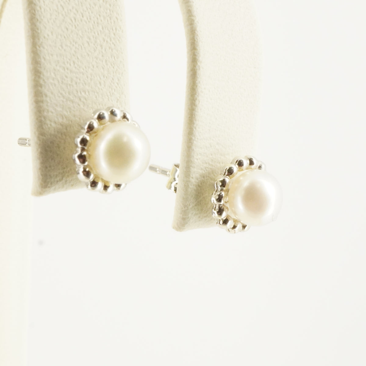 14K White Gold White Pearl Stud Earrings