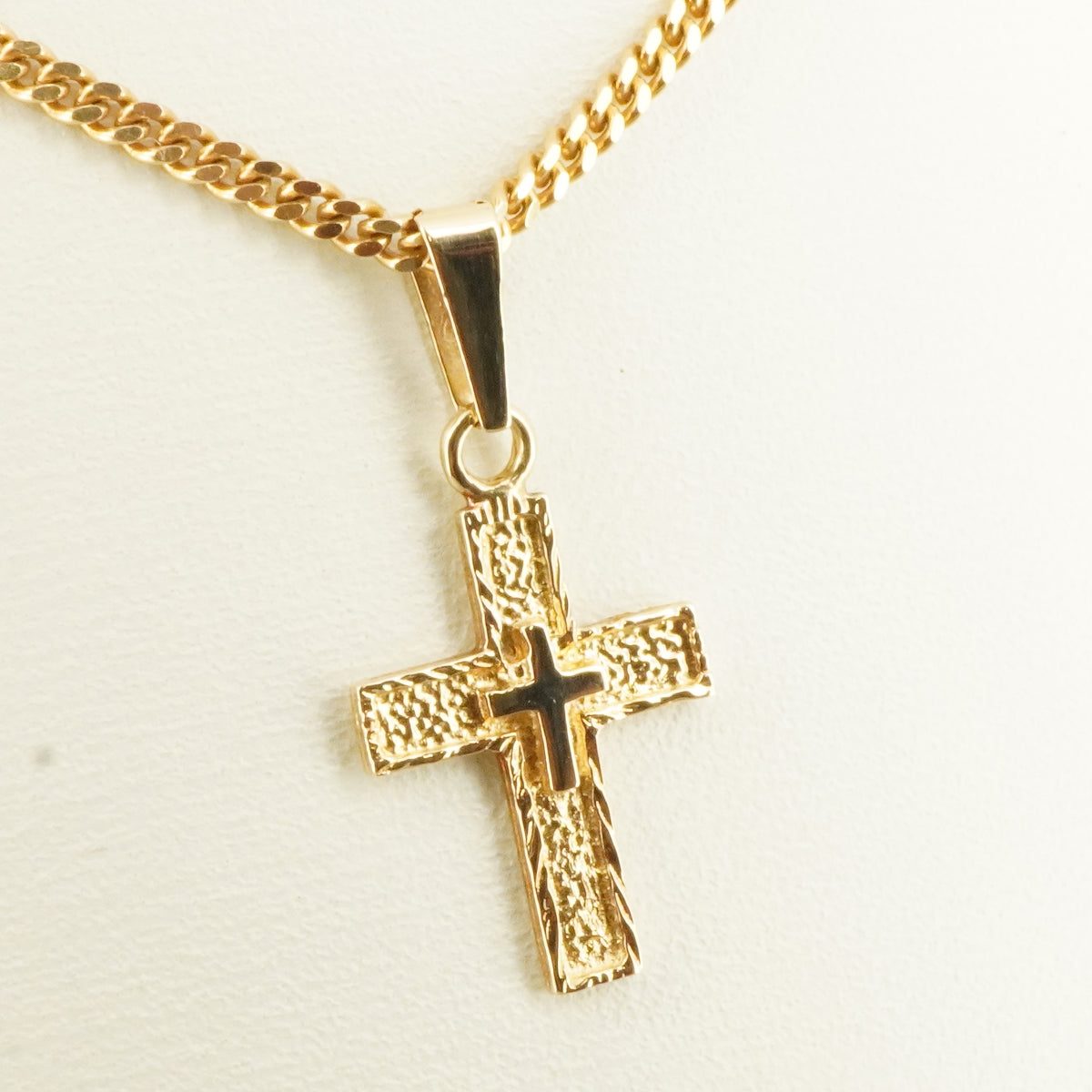 14K Gold Textured Cross Pendant