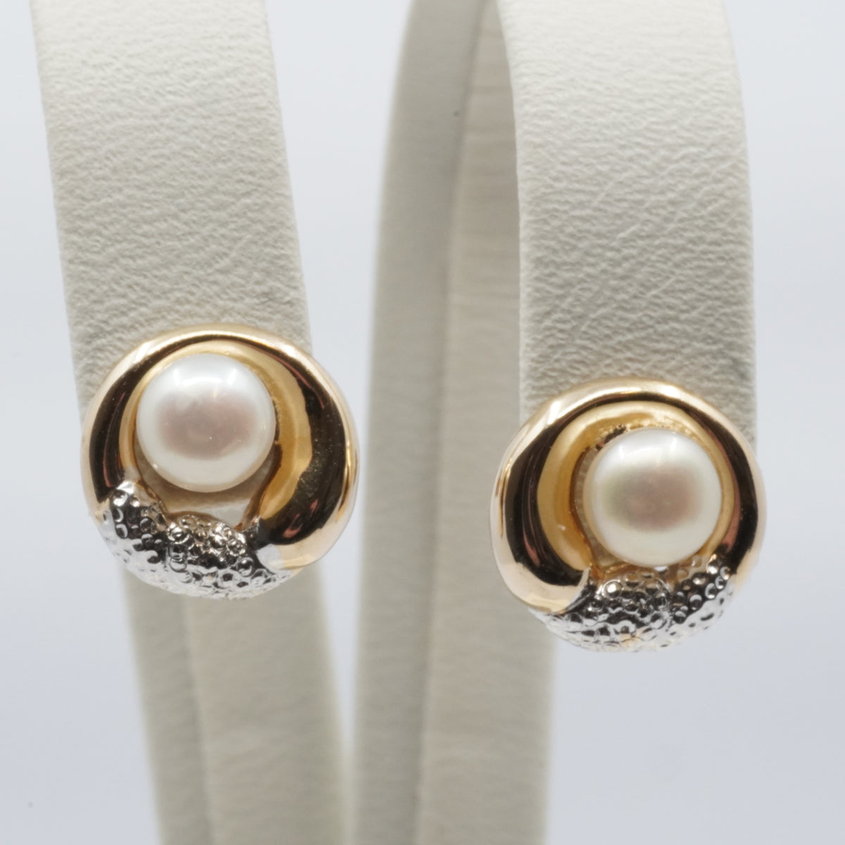 14K Gold Pearl Two-Tone Stud Earrings