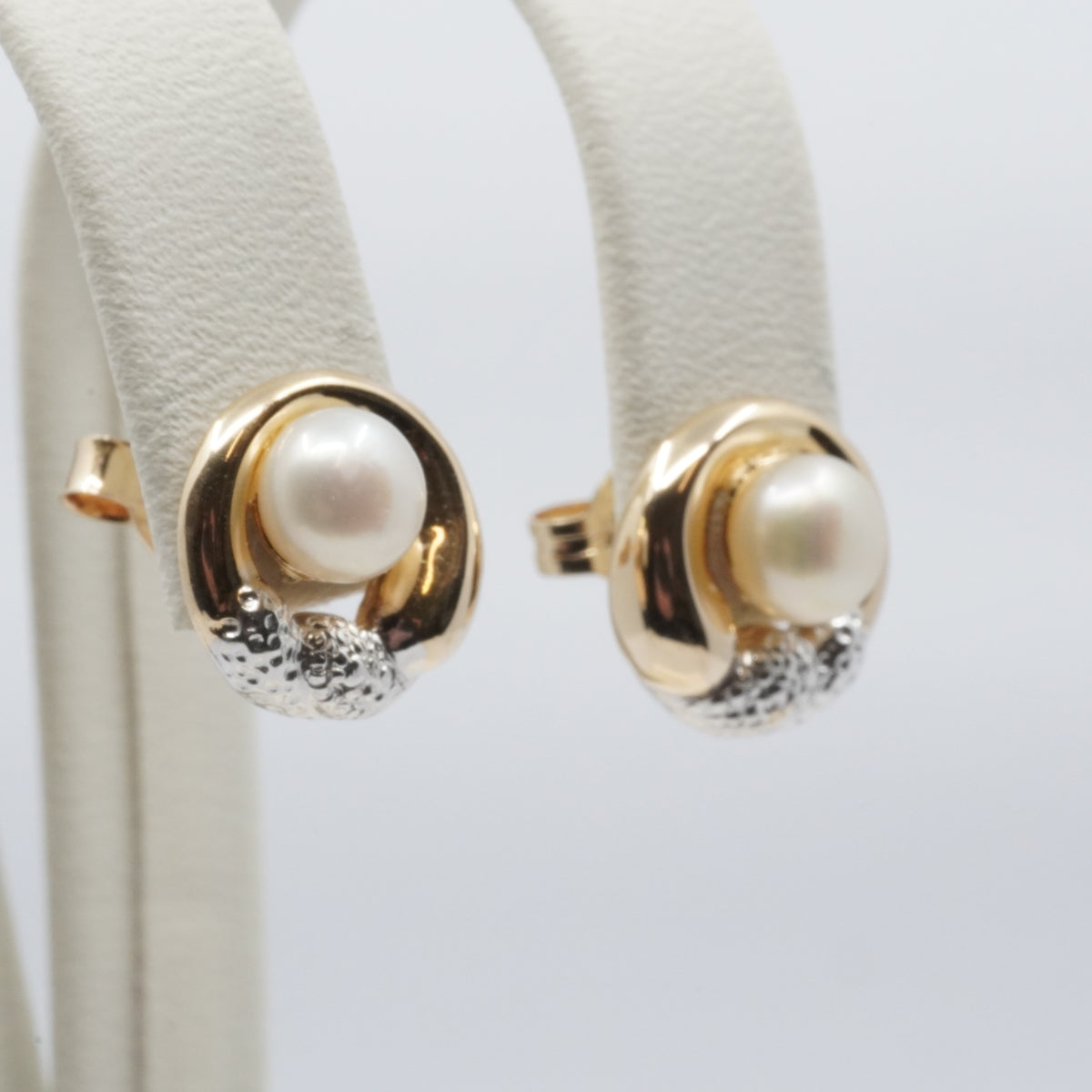 14K Gold Pearl Two-Tone Stud Earrings