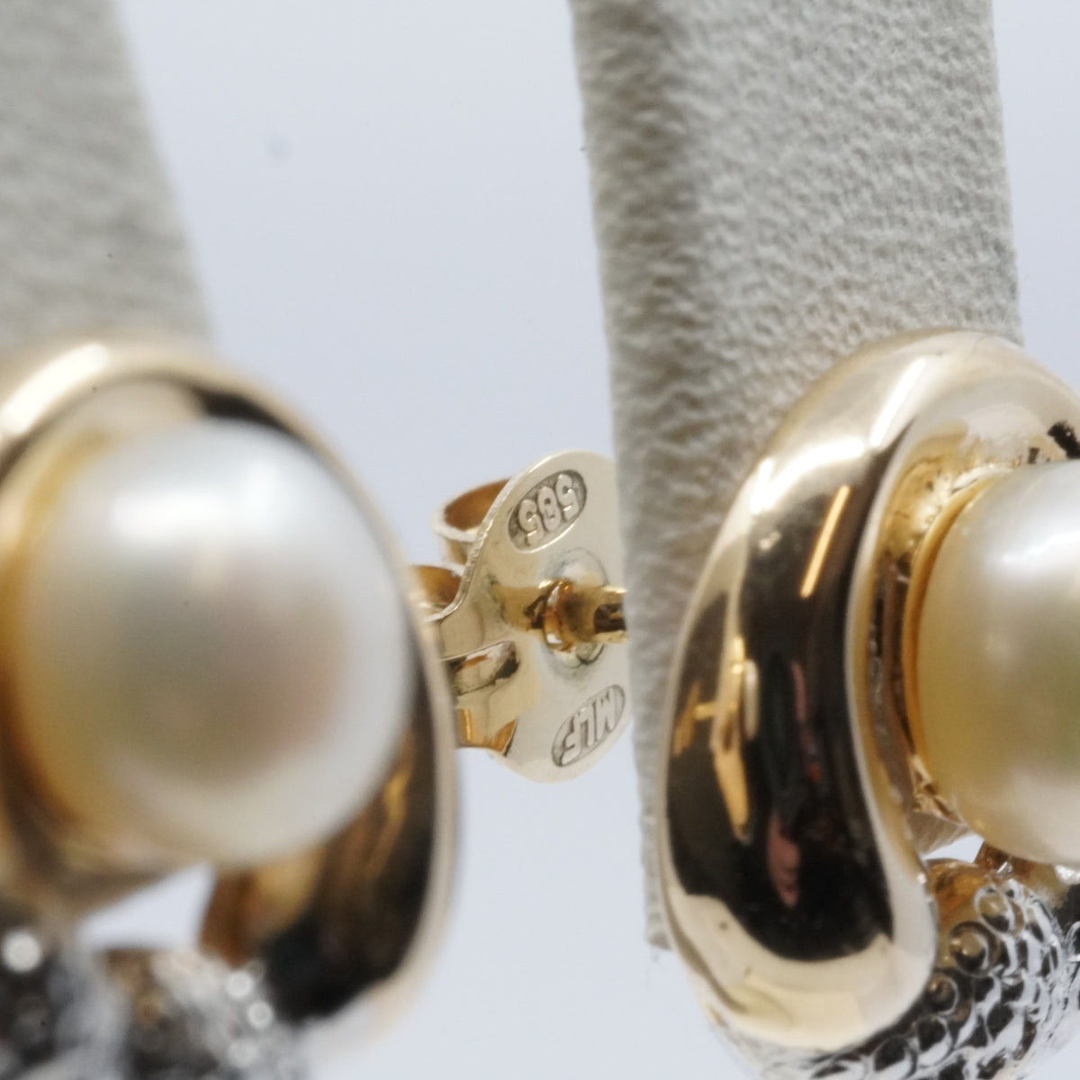 14K Gold Pearl Two-Tone Stud Earrings