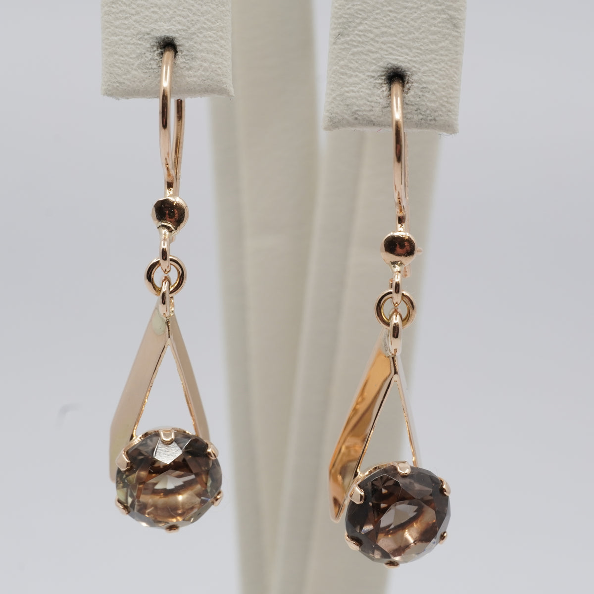 14K Gold Smoky Stone Drop Earrings