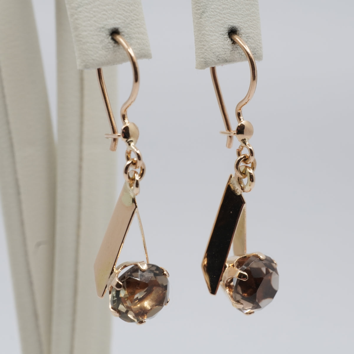 14K Gold Smoky Stone Drop Earrings