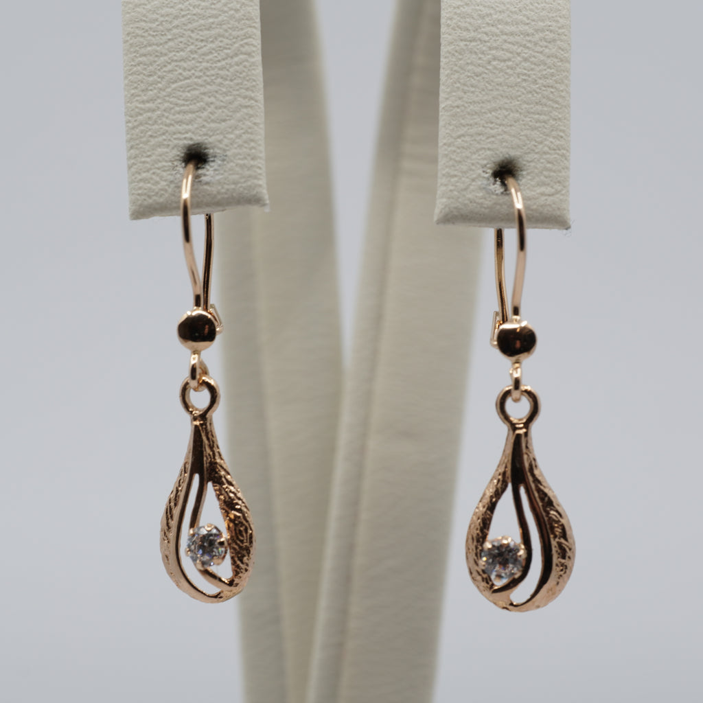 14K Gold Teardrop Clear Stone Earrings