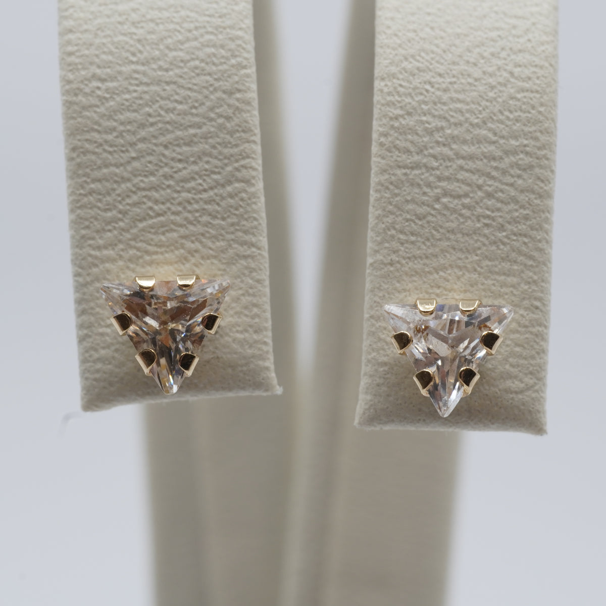 14K Gold Triangle Clear Stone Stud Earrings