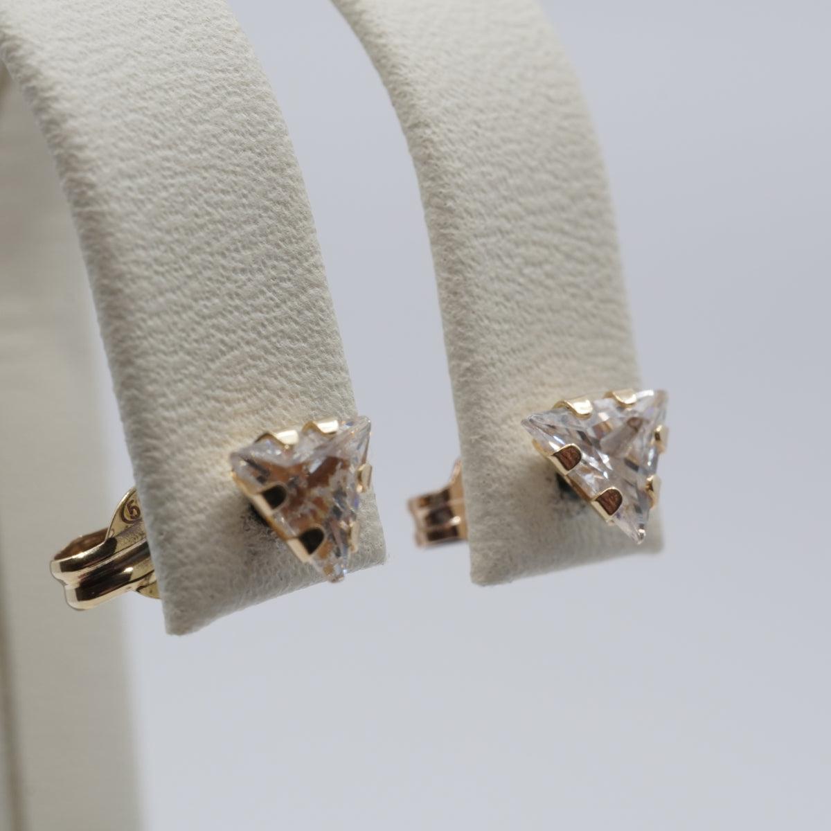 14K Gold Triangle Clear Stone Stud Earrings
