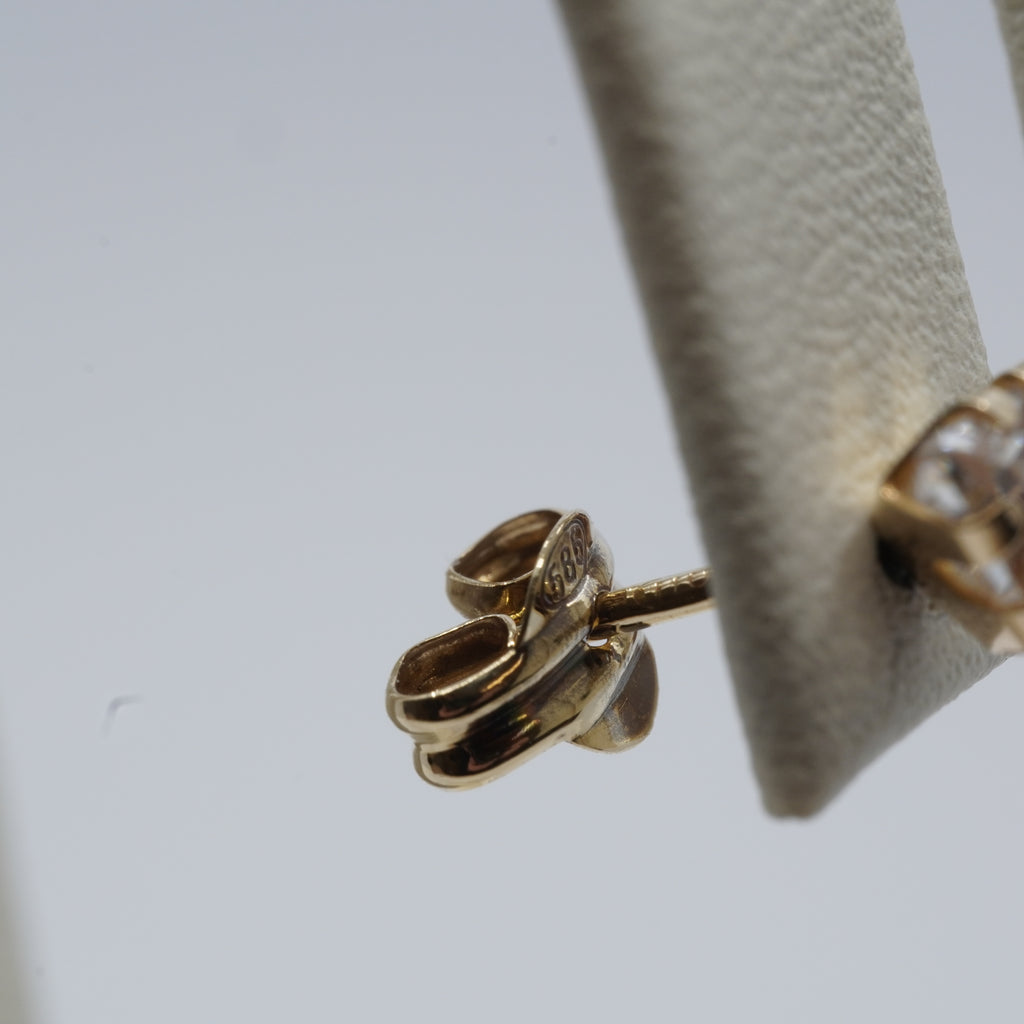 14K Gold Triangle Clear Stone Stud Earrings