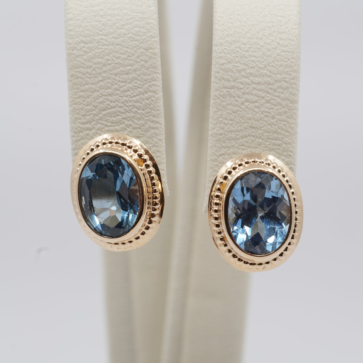 14K Gold Oval Blue Stone Stud Earrings