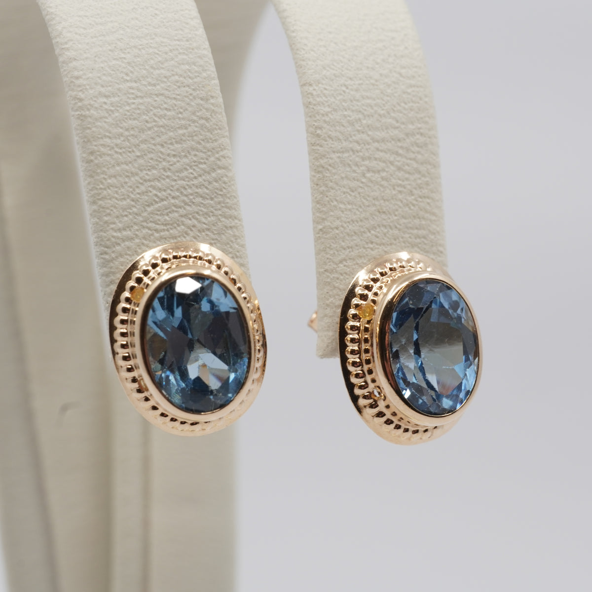 14K Gold Oval Blue Stone Stud Earrings