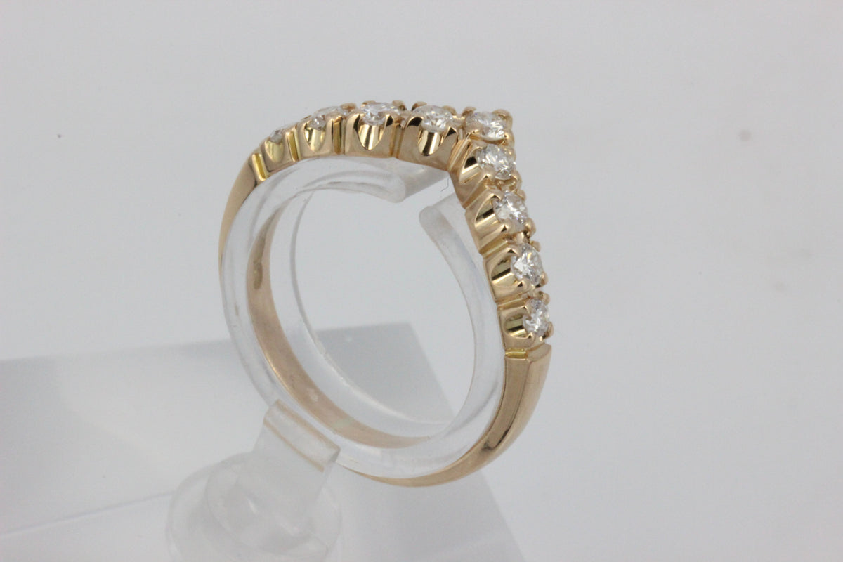 14K Gold 9 Diamond V-Shaped Ring