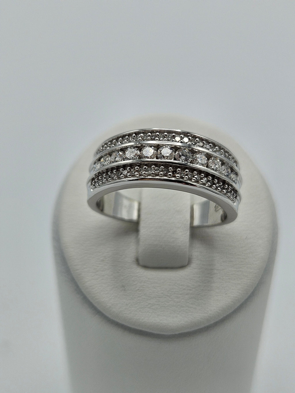 14K White Gold 57 Diamond Multi-Row Ring