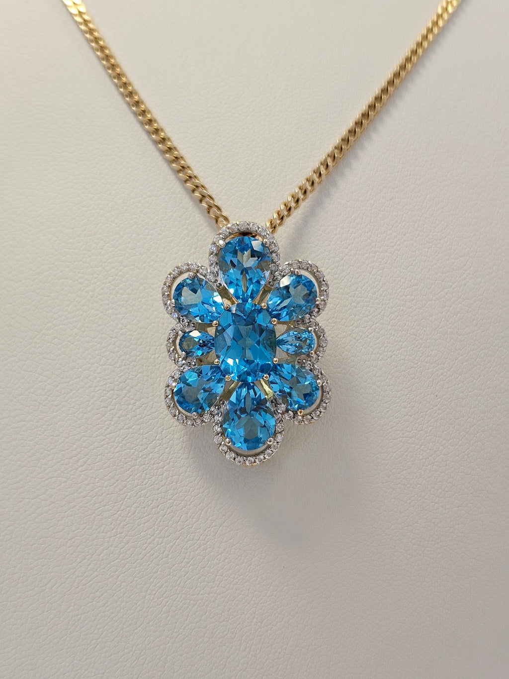 14K Gold Blue Gemstone Pendant