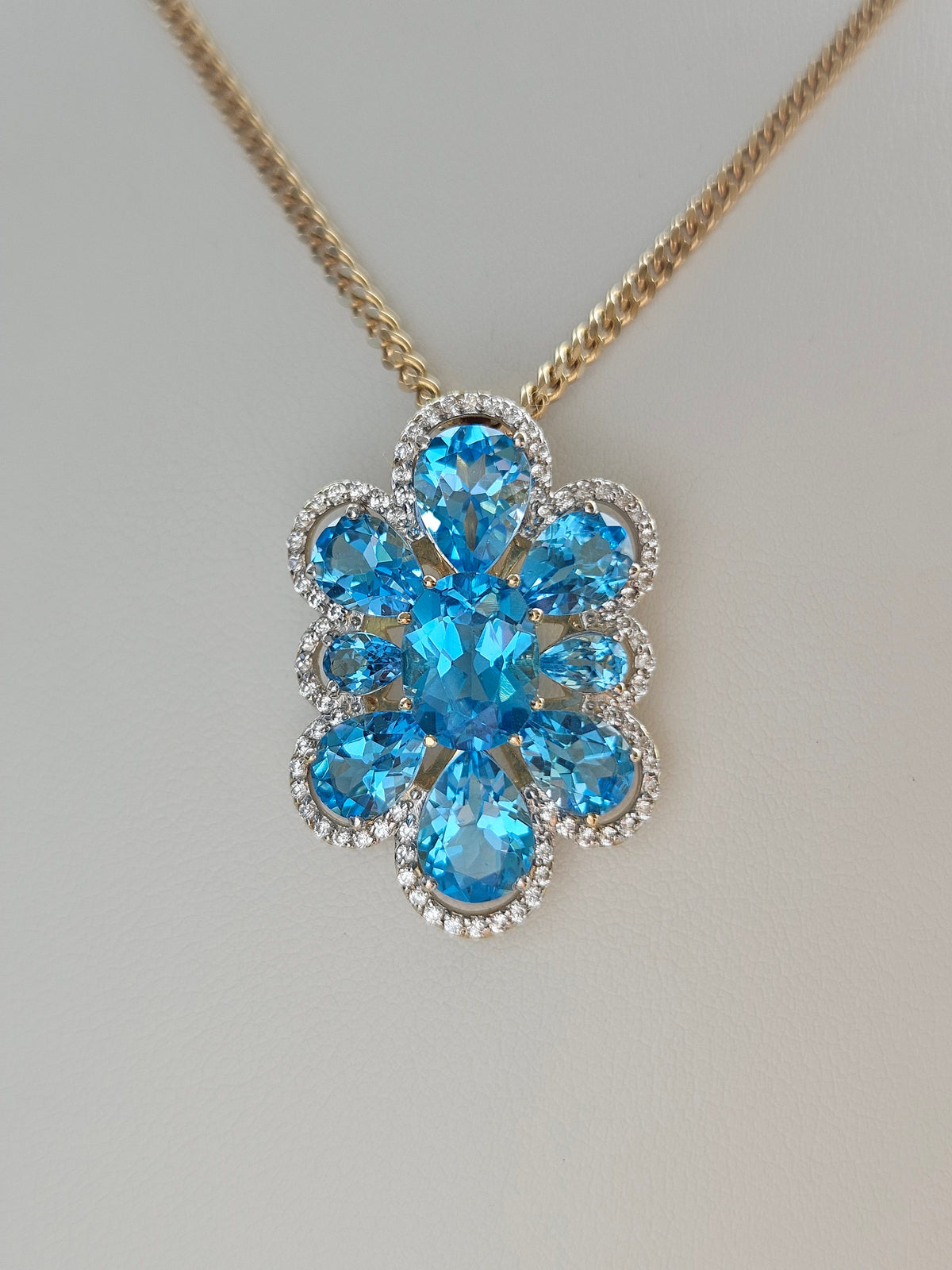 14K Gold Blue Gemstone Pendant