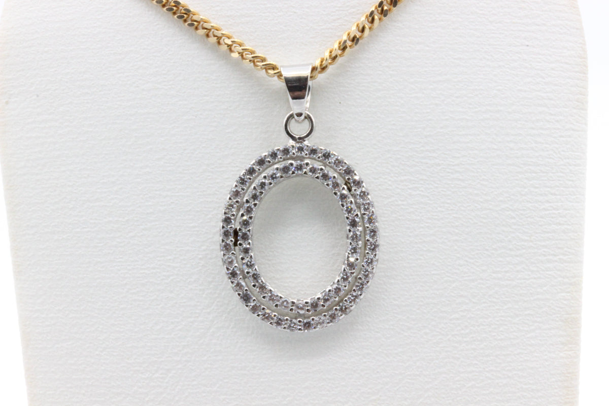14K White Gold Oval Pendant