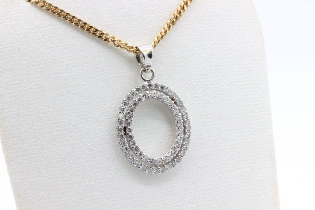 14K White Gold Oval Pendant