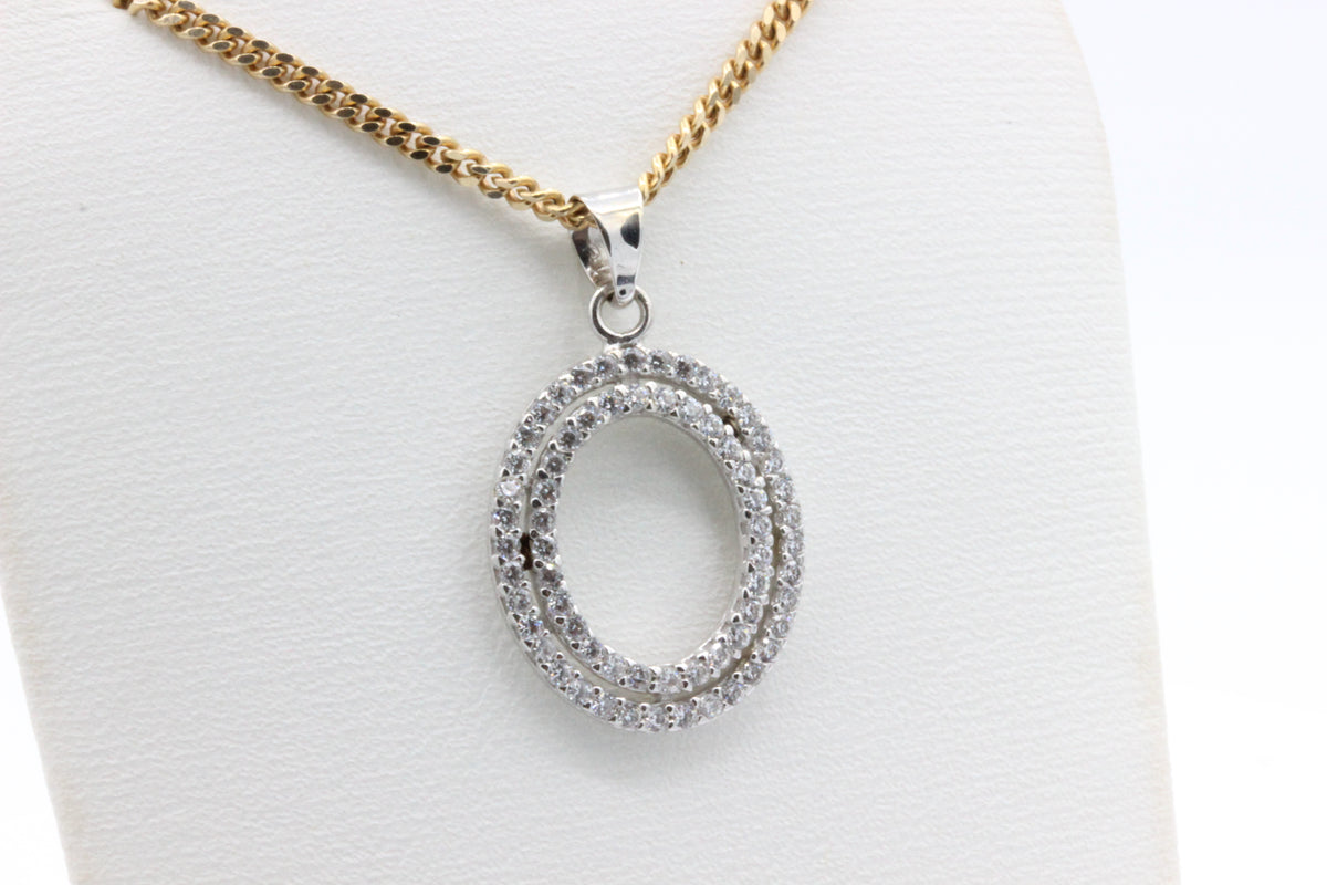 14K White Gold Oval Pendant