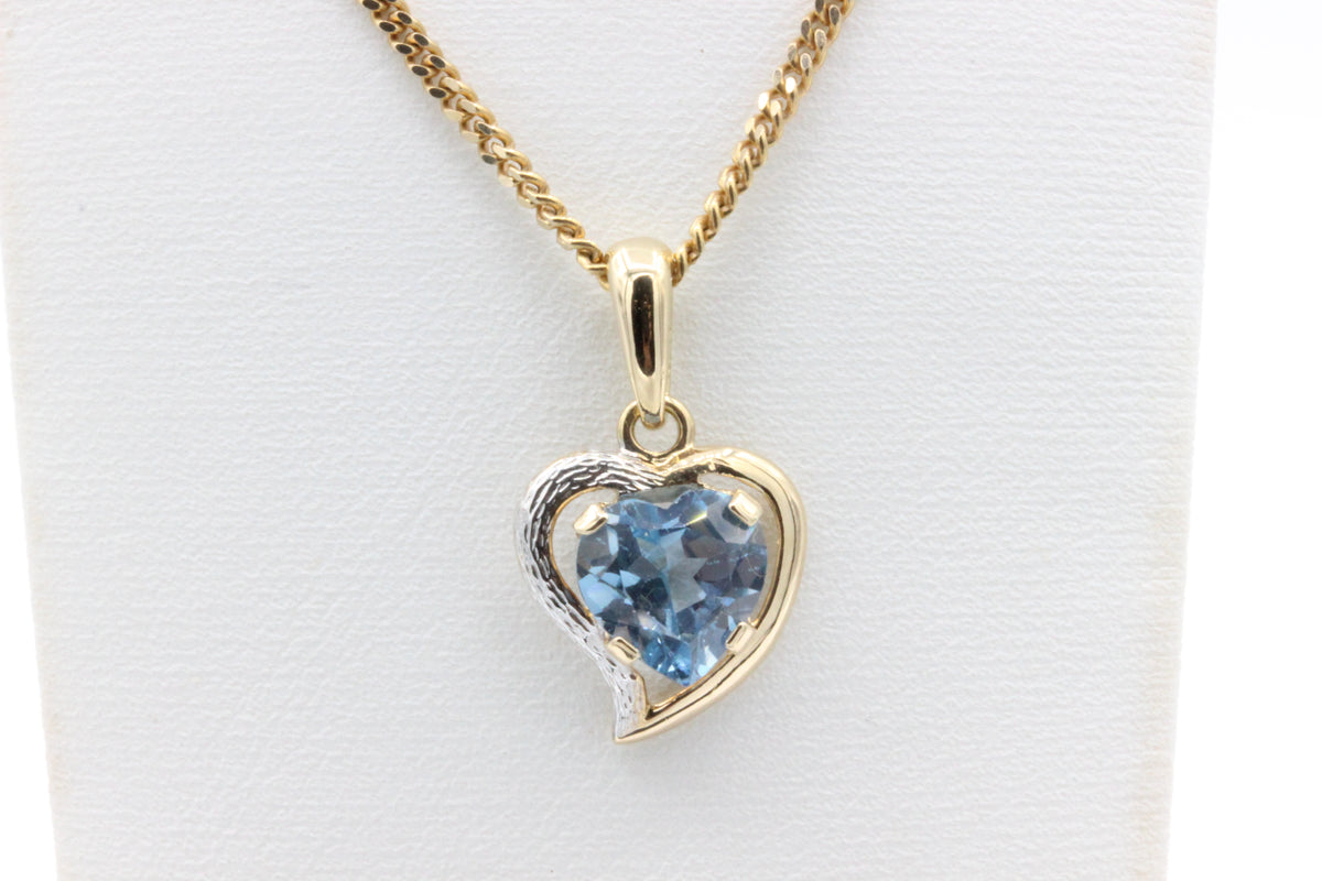 14K Gold Blue Heart Pendant