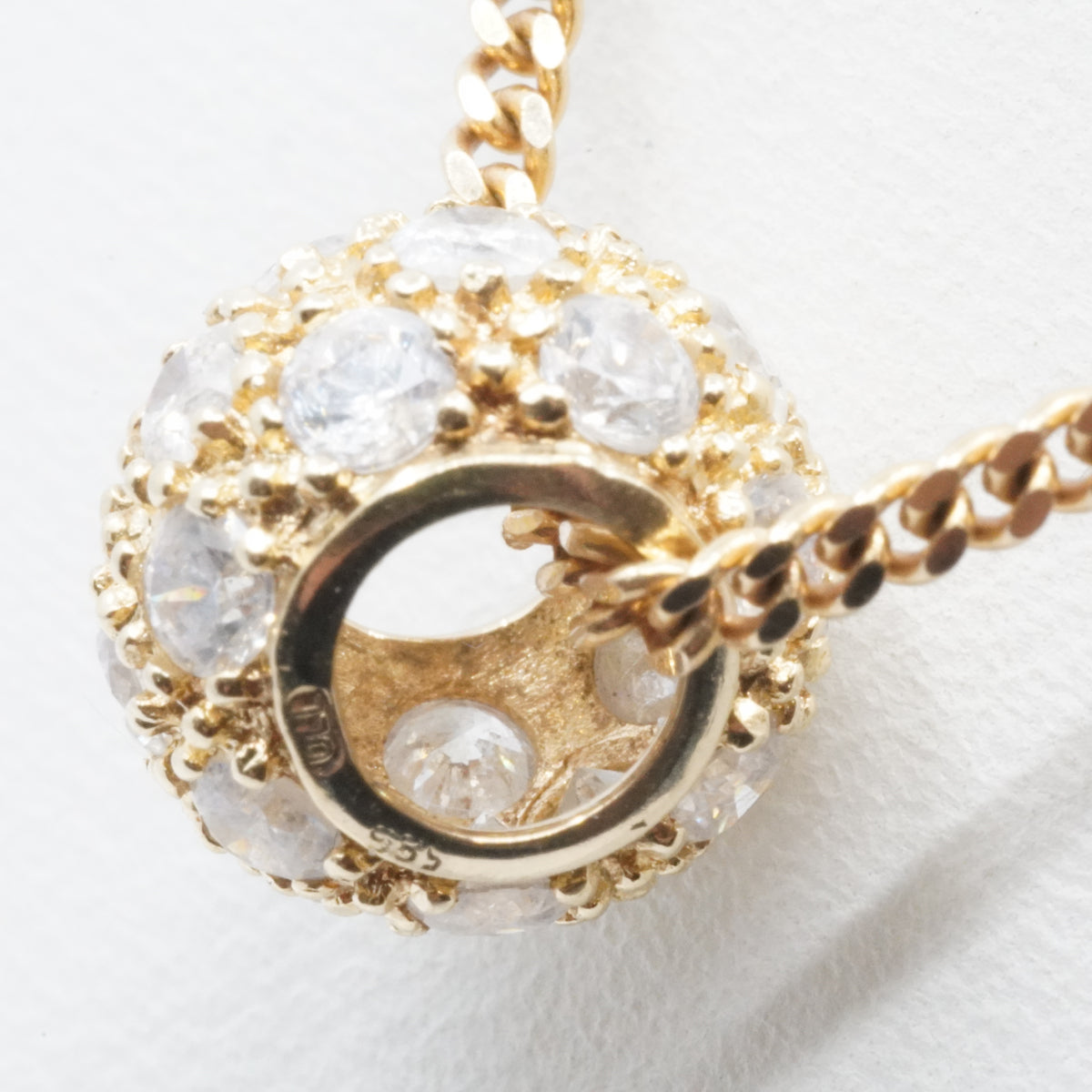 14K Gold Circular Pendant with Clear Stones