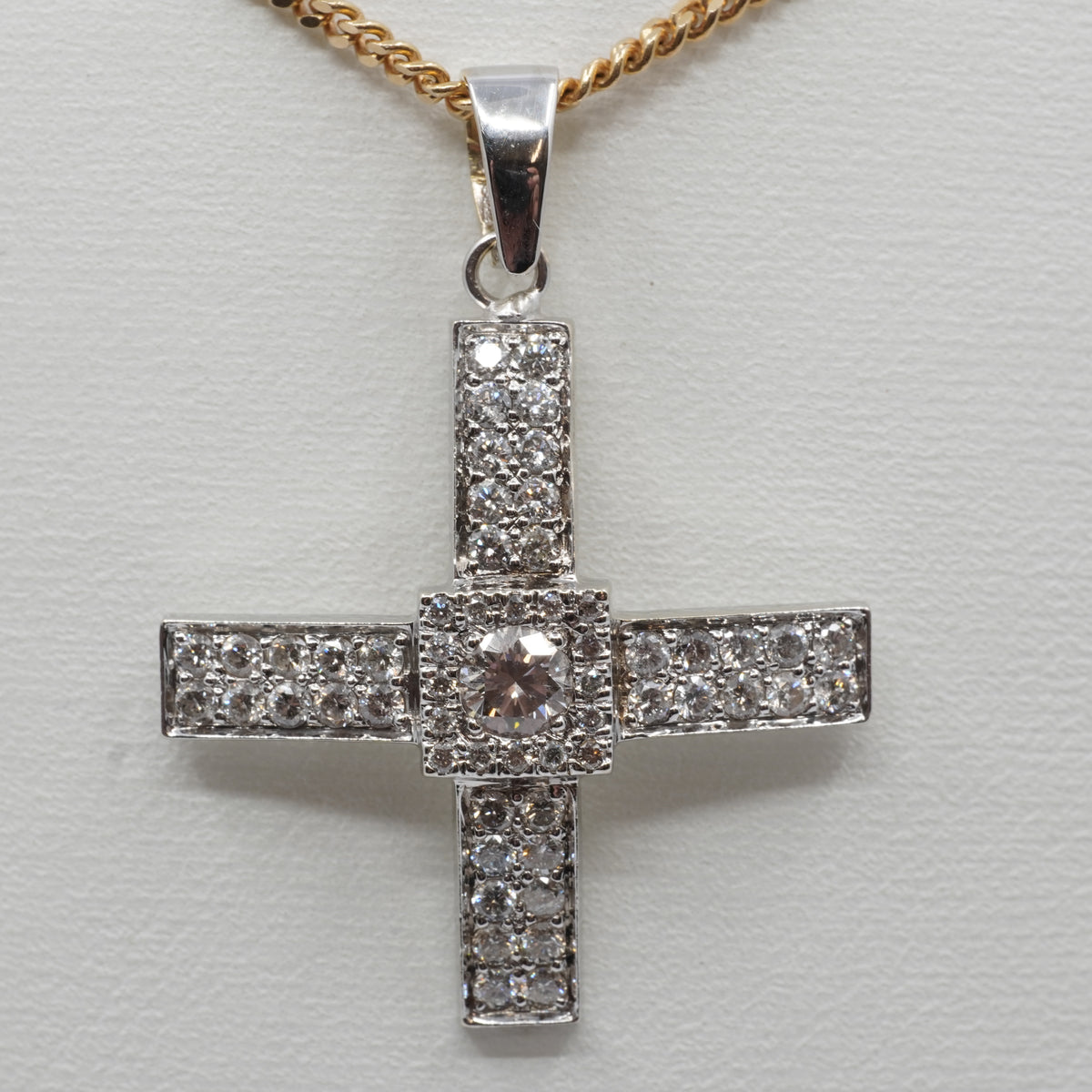 14K White Gold Diamond Cross Pendant- 57 Diamonds